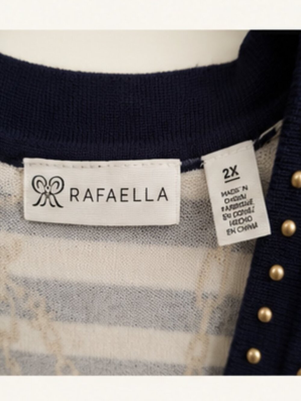 RAFAELLA Nautical Chain Anchor Cardigan 2X Coastal Quiet Luxury - Picture 5 of 9